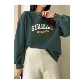 Trendseninle Guardıan Baskılı Nefti Yeşili Oversize Bisiklet Yaka Kadın Sweatshirt