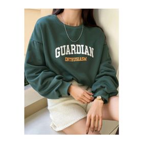 Trendseninle Guardıan Baskılı Nefti Yeşili Oversize Bisiklet Yaka Kadın Sweatshirt