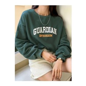 Trendseninle Guardıan Baskılı Nefti Yeşili Oversize Bisiklet Yaka Kadın Sweatshirt