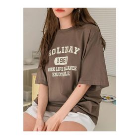 Trendseninle Holiday 1961 Baskılı Kahverengi Oversize Kadın T-shirt