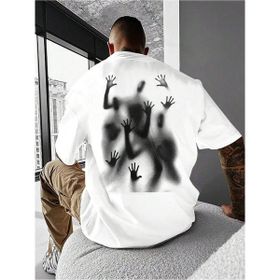 Trendseninle Horror Ghost Baskılı Beyaz Oversize Erkek T-shirt