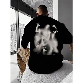 Trendseninle Horror Ghost Baskılı Siyah Oversize Erkek T-shirt