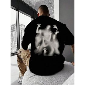 Trendseninle Horror Ghost Baskılı Siyah Oversize Erkek T-shirt