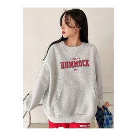 Trendseninle Hummock Baskılı Gri Kanguru Cepli Oversize Kadın Sweatshirt