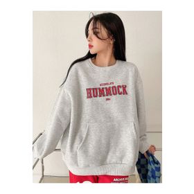 Trendseninle Hummock Baskılı Gri Kanguru Cepli Oversize Kadın Sweatshirt
