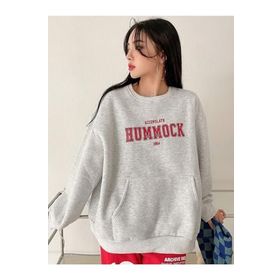 Trendseninle Hummock Baskılı Gri Kanguru Cepli Oversize Kadın Sweatshirt