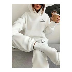 Trendseninle I Am Perfect Baskılı Beyaz Oversize Alt Üst Kadın Eşofman Takımı