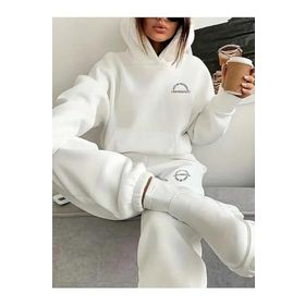 Trendseninle I Am Perfect Baskılı Beyaz Oversize Alt Üst Kadın Eşofman Takımı