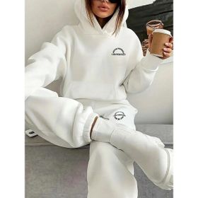 Trendseninle I Am Perfect Baskılı Beyaz Oversize Alt Üst Kadın Eşofman Takımı