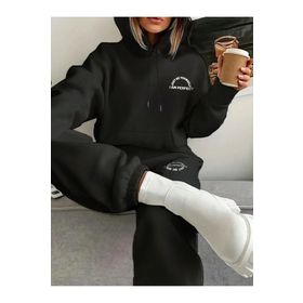 Trendseninle I Am Perfect Baskılı Siyah Oversize Alt Üst Kadın Eşofman Takımı