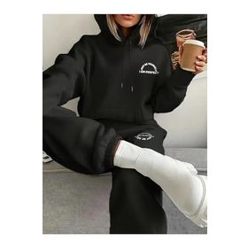Trendseninle I Am Perfect Baskılı Siyah Oversize Alt Üst Kadın Eşofman Takımı