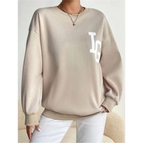Trendseninle IG Baskılı Bej Bisiklet Yaka Kadın Sweatshirt