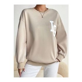 Trendseninle IG Baskılı Bej Bisiklet Yaka Kadın Sweatshirt