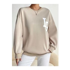 Trendseninle IG Baskılı Bej Bisiklet Yaka Kadın Sweatshirt