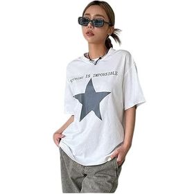 Trendseninle İmpossible Star Baskılı Beyaz Oversize Kadın T-shirt