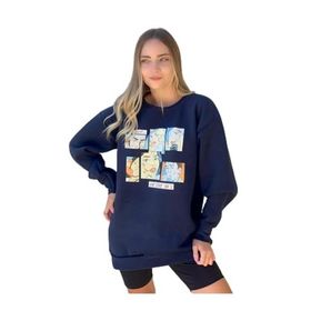 Trendseninle In The 90S Baskılı Siyah Oversize Kadın Sweatshirt
