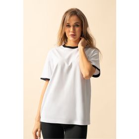 Trendseninle İnterlok Beyaz Penye Oversize Kadın T-shirt