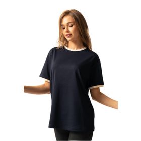 Trendseninle İnterlok Lacivert Penye Oversize Kadın T-shirt