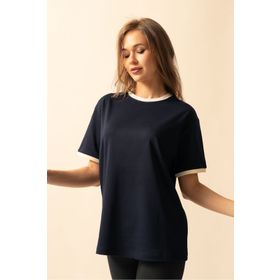 Trendseninle İnterlok Lacivert Penye Oversize Kadın T-shirt