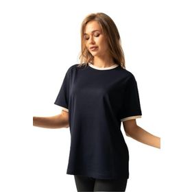 Trendseninle İnterlok Lacivert Penye Oversize Kadın T-shirt