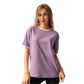 Trendseninle İnterlok Lila Penye Oversize Kadın T-shirt