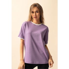 Trendseninle İnterlok Lila Penye Oversize Kadın T-shirt