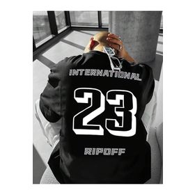 Trendseninle International 23 Baskılı Siyah Oversize Erkek T-shirt