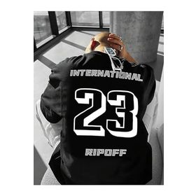 Trendseninle International 23 Baskılı Siyah Oversize Erkek T-shirt