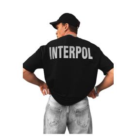 Trendseninle Interpol Baskılı Siyah Oversize Erkek T-shirt