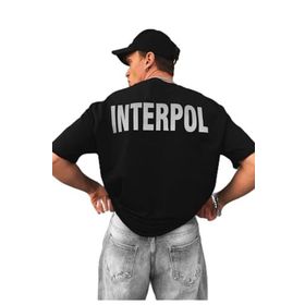 Trendseninle Interpol Baskılı Siyah Oversize Erkek T-shirt