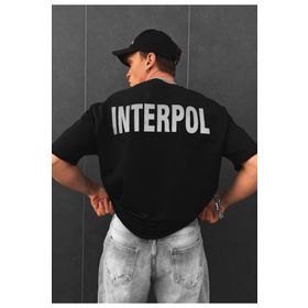 Trendseninle Interpol Baskılı Siyah Oversize Erkek T-shirt
