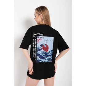 Trendseninle Japanese Sırt Baskılı Siyah Kadın T-shirt