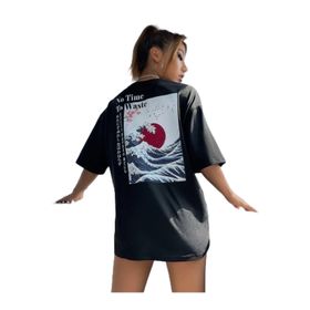 Trendseninle Japanese Sırt Baskılı Siyah Kadın T-shirt