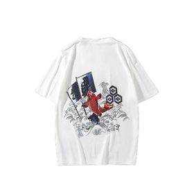 Trendseninle Japon Balığı Sırt Baskılı Mavi Beyaz Oversize Erkek T-shirt