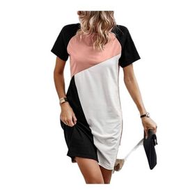 Trendseninle Kadın Gül Kurusu Çift Renk T-shirt Elbise