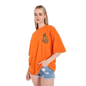 Trendseninle Kaktüs Baskılı Turuncu Oversize Kadın T-shirt