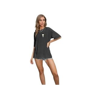 TrendSeninle Kalp Baskılı Füme Oversize Kadın T-shirt
