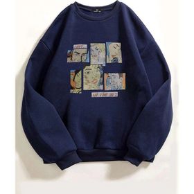 Trendseninle Karikatür Baskılı Lacivert Oversize Kadın Sweatshirt