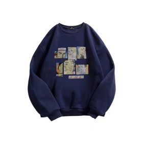Trendseninle Karikatür Baskılı Lacivert Oversize Kadın Sweatshirt