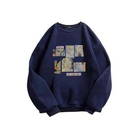 Trendseninle Karikatür Baskılı Lacivert Oversize Kadın Sweatshirt