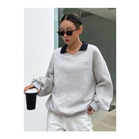 Trendseninle Keep Calm Baskılı Gri Oversize Yakalı Kadın Sweatshirt