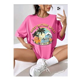 Trendseninle Keep Smiling Pembe Oversize Kadın T-shirt