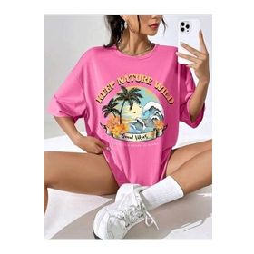 Trendseninle Keep Smiling Pembe Oversize Kadın T-shirt
