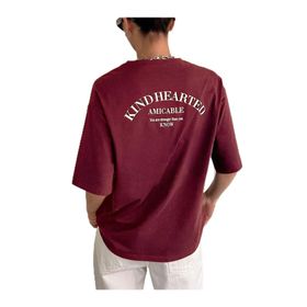 Trendseninle Kind Hearted Baskılı Bordo Oversize Kadın T-shirt