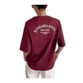 Trendseninle Kind Hearted Baskılı Bordo Oversize Kadın T-shirt