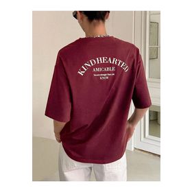 Trendseninle Kind Hearted Baskılı Bordo Oversize Kadın T-shirt