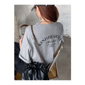 Trendseninle Kind Hearted Baskılı Gri Oversize Kadın T-shirt