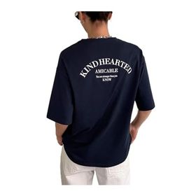 Trendseninle Kind Hearted Baskılı Lacivert Oversize Kadın T-shirt