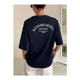 Trendseninle Kind Hearted Baskılı Lacivert Oversize Kadın T-shirt