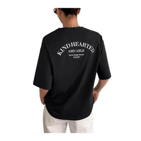 Trendseninle Kind Hearted Baskılı Siyah Oversize Kadın T-shirt